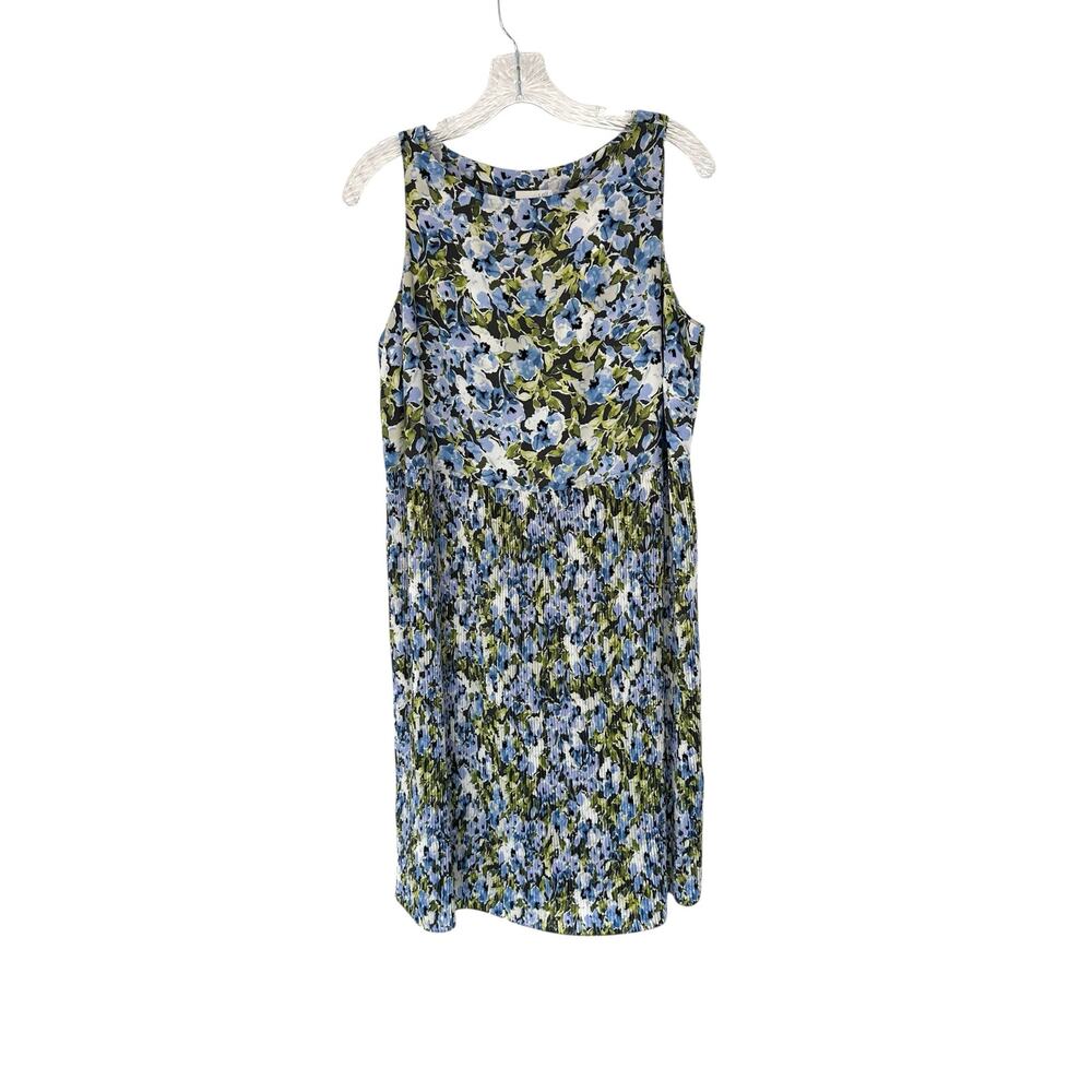 J. Jill Dress Blue Floral Print Whimsical Sleeveless Pleated Medium Petite